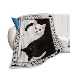 Black White Cat Throw Blanket 40x50 inch Soft Fleece Flannel Bedding Decor