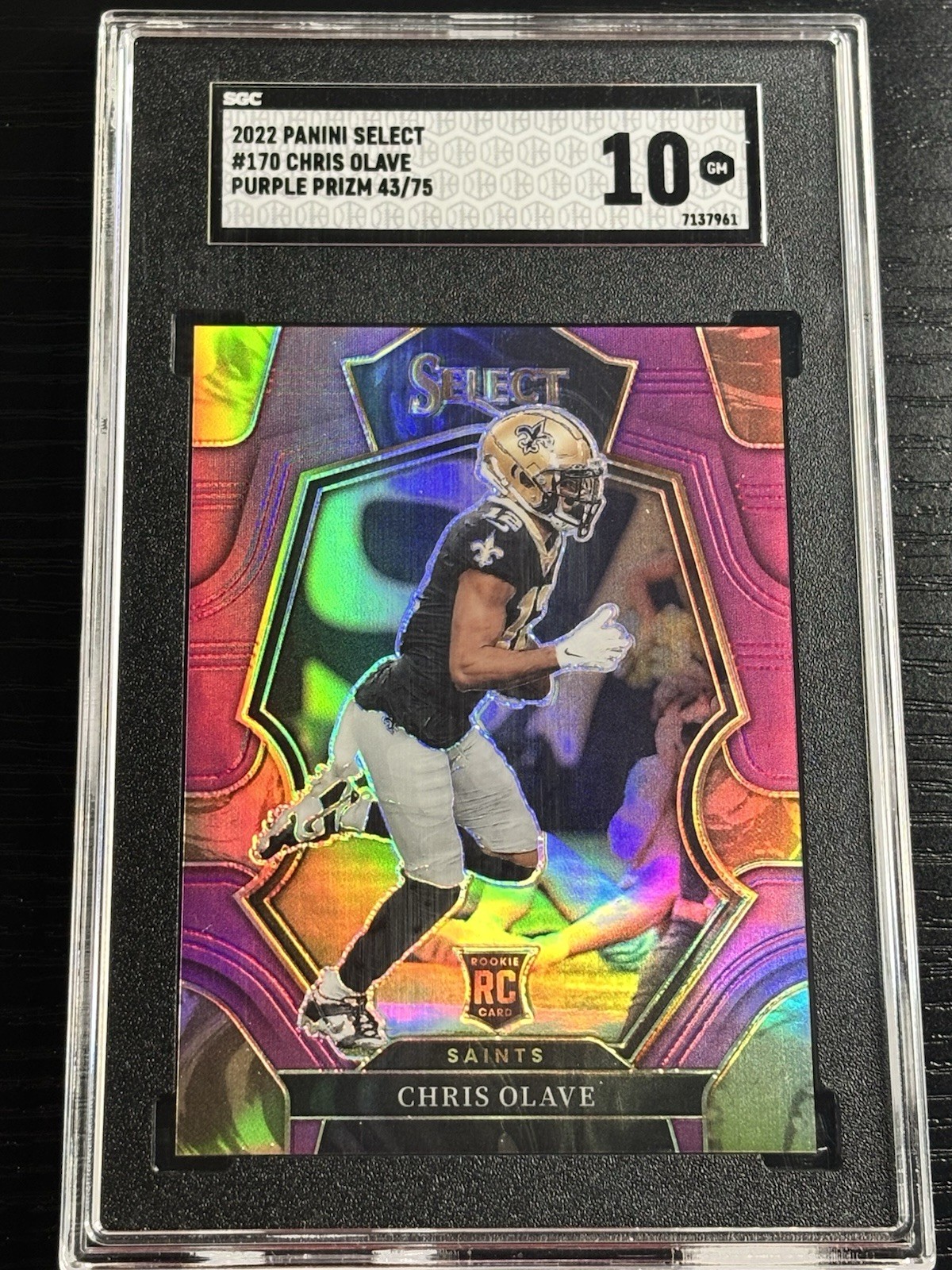 2022 Panini Select Chris Olave #170 Purple Prizm /75 Rookie SGC 10 Gem Mint RC