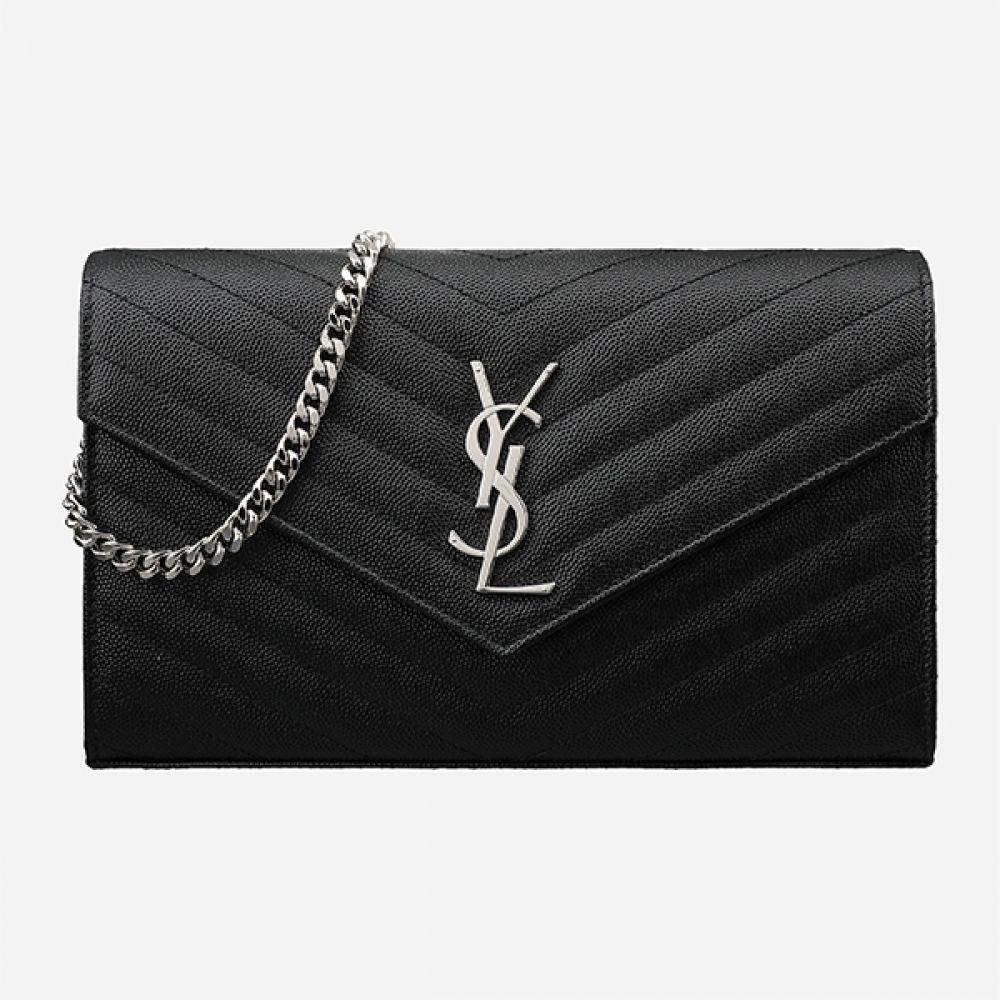 Borsa a tracolla Saint Laurent 5S Monogram Catena Argento Nero 377828 BOW02 1000