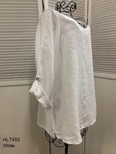 HLT453 White Small NWT Match Point Linen Shirt Blouse Roll Tab Sleeve NEW Top
