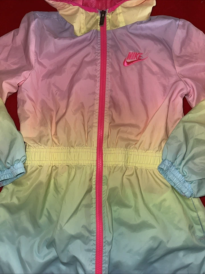 耐克彩虹夹克青年尺码 6X 雨帽女孩风衣全拉链 — 第 2/4 张图片
