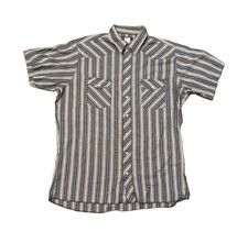 VTG 80s Wrangler Pearl Snap Shirt Men s XLT Blue White Striped Short Sleeve