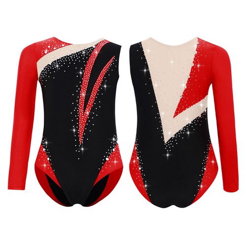 US ~ Kinder Mädchen glänzend Strass Tank Tanz Unitard Gymnastik Turnanzug Ballett  - Bild 20 von 95