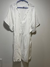 Old Navy SS Demi Swing Dress White Calla Lily V-Neck Crinkle Gauze Mini 4X