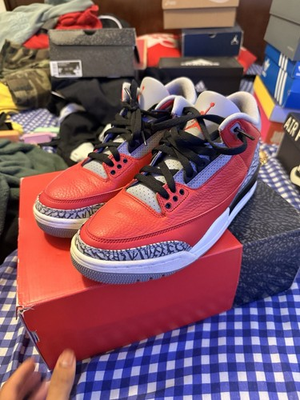 #ad Nike Air Jordan Red Black Gray White Low Top Lace Up Leather Sneakers $150.00