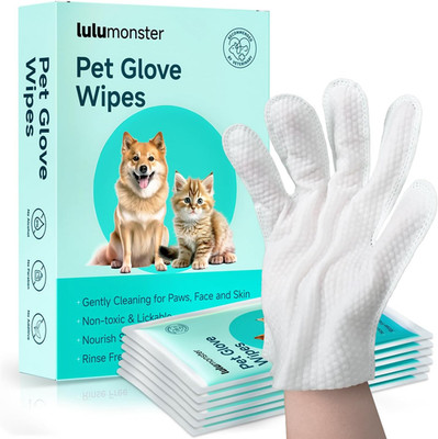 Pet Glove Wipes for Dogs and Cats [Individually Wrapped][Hypoallergenic Cleaning