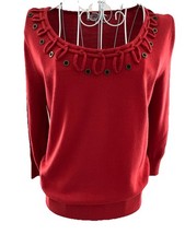 Per Una Jumper 3/4 Sleeve Red with Button  Loop Detail to neck