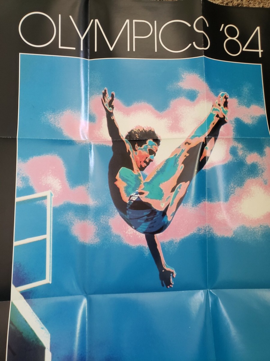 VINTAGE 1984 OLYMPICS POSTER~Los Angeles High Diving Levis 22x28