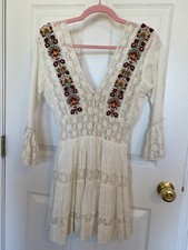 free people fp one antiquity embroidery lace Mini dress White Size 4