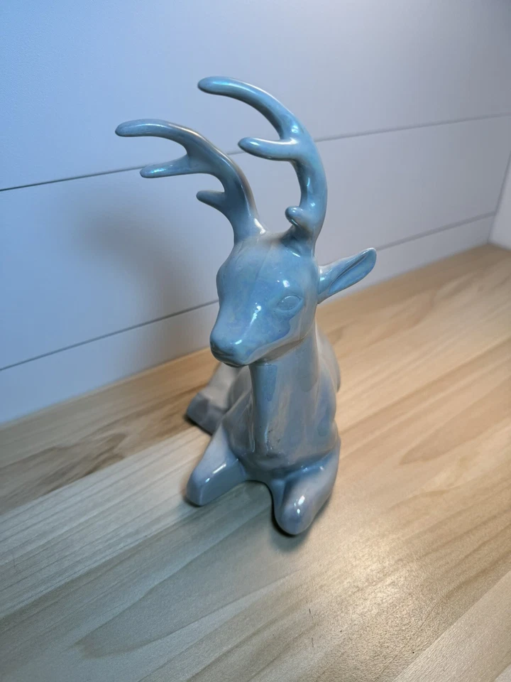 Iridescent White Porcelain Deer Doe Fawn Figure Lying Down Taiwan Vintage - Image 2 of 4