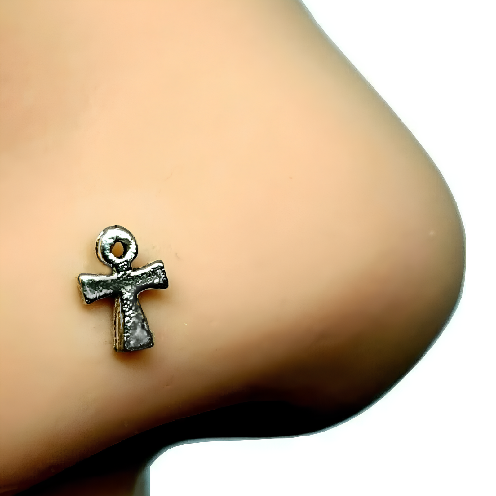 Ankh Nose Stud Osiris Life Symbol 22g (0.6mm) 925 Silver Straight L Bendable Pin