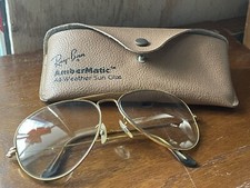 VTG B L Ray Ban USA AmberMatic All-Weather Gold Frame Aviator Sunglasses 62-14