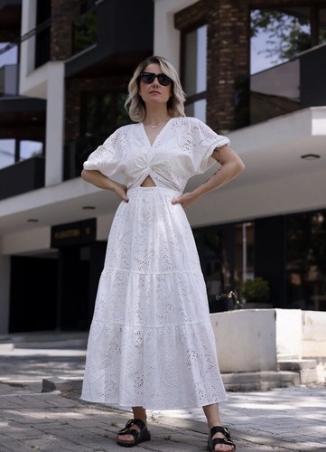 ZARA NWT WOMAN SS24 PERFORATED KNOTTED EMBROIDERED DRESS WHITE | 3256/695 - Picture 17 of 24