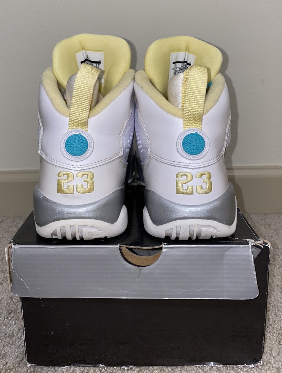 Nike Air Jordan 9 Retro 7Y White Turquoise Metallic Silver Nike Air Jordan 9 Retro 7Y White Turquoise Metallic Silver