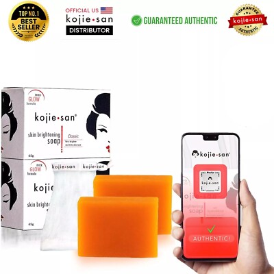 Kojie San Skin Brightening Soap Reduces Dark Spots & Scars 65g x 2 Bars with Net