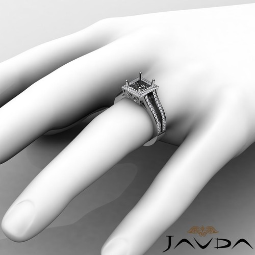 Halo Princess Filigree Semi Mount Diamond Engagement Ring 14k White Gold 0.9Ctw - Picture 4 of 6