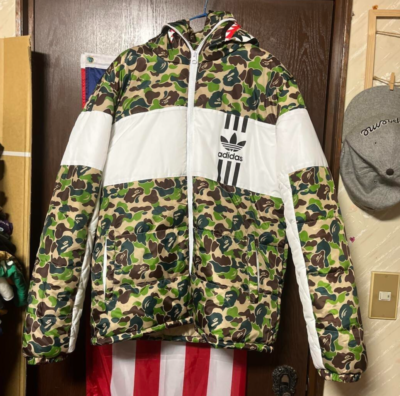 BAPE × Adidas Shark full zip hoodie Puffer Down Jacket Bathing Ape