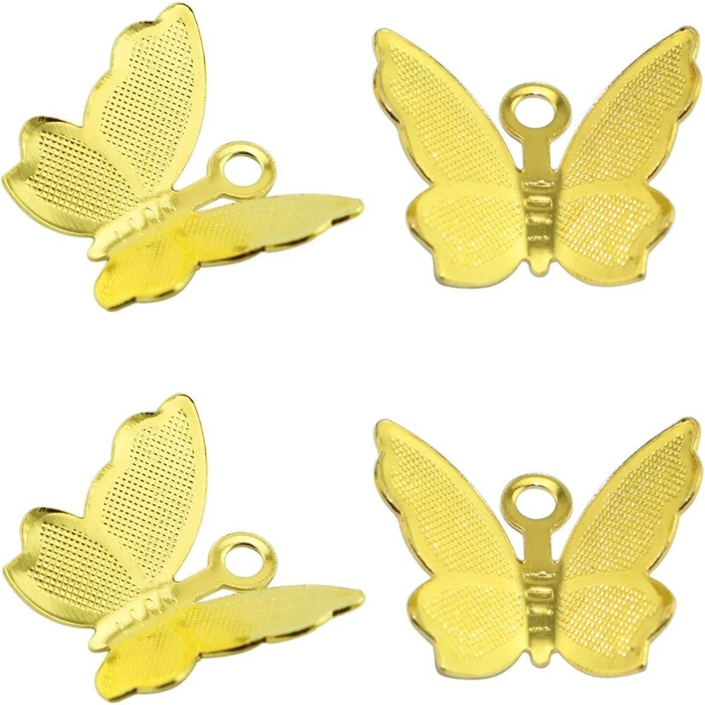 200 PCS Gold Plated Metal Small Butterfly Charm Pendants Bracelet
