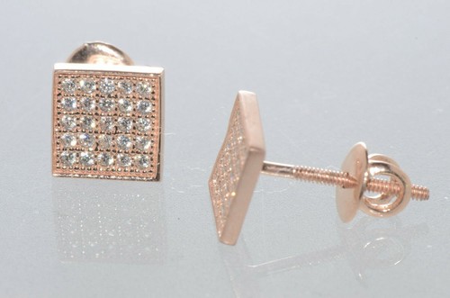 Pendientes de tachuelas de plata esterlina enchapados en oro rosa transparentes CZ tornillos 7 mm cuadrados - Imagen 4 de 6