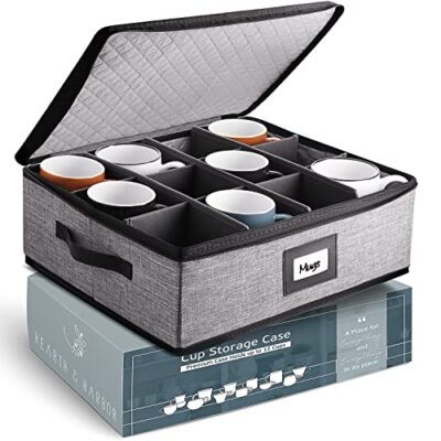 Coffee Mugs Storage Box Containers Organizer with Dividers for 12 Cups