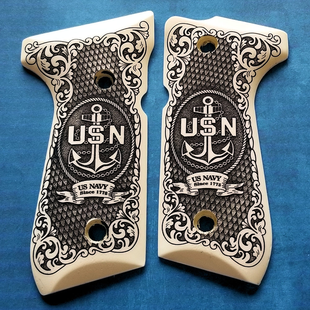 Beretta 92 92FS 96 custom 3D engraved ivory grips US NAVY Anchor