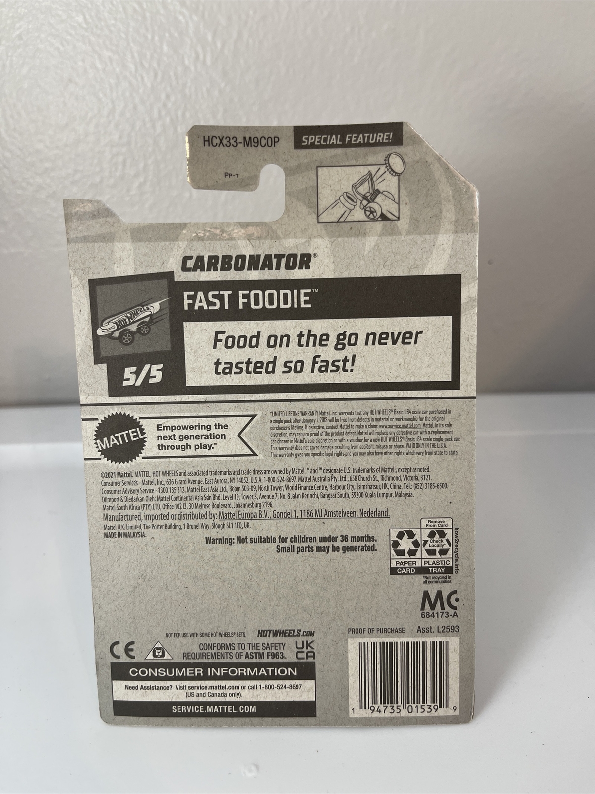 2022 Hot Wheels #135 Fast Foodie 5/5 CARBONATOR  Bottle Opener EARTH DAY 22 BLUE