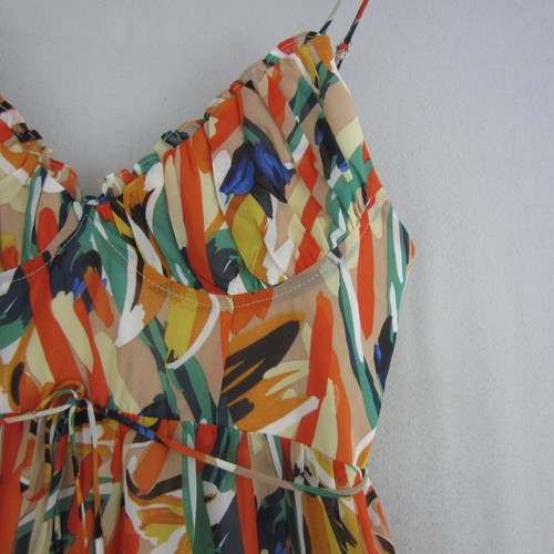 Indikah Dress Womens 10 Orange Green Geometric Maxi Long Flowy Straps Retro Beac - Picture 3 of 18