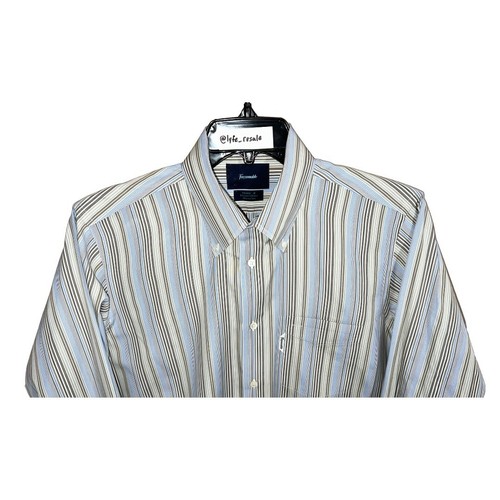 Faconnable Shirt Men’s Size M Blue Tan Brown White Stripes Button Front Casual - Picture 2 of 7