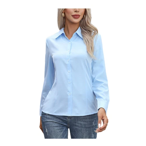 Women Long Sleeve Slim Fit Button Tops Shirts Business Blouse Workwear " - Picture 16 of 32