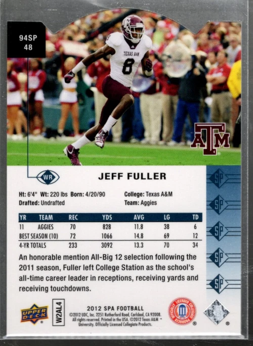 B1151- 2012 SP Authentic 1994 SP Die Cut #94SP48 Jeff Fuller SAMPLE PIC - Image 2 of 2
