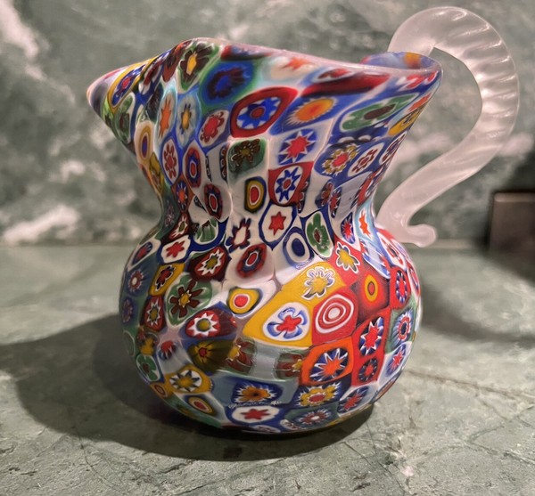 Vintage Murano Italy Art Glass Millefiori Mini Small Pitcher/ Creamer