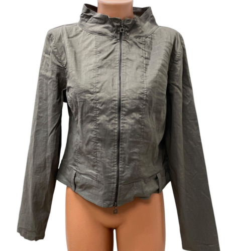 Sarah Pacini Size 4 - L 73% Linen Women's Jacket Blazer Brown Stand Collar Zip