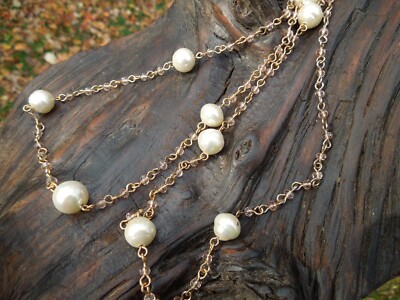 Vintage Ralph Lauren RLL Gold Tone Faux Pearl Station