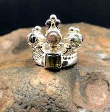 UNIQUE CROWN RING with TOURMALINE STONES in .925 STERLING SILVER FREE SHIPPING 