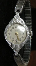 Ladies Elgin Platinum wristwatch 90/10 Antique Diamond bezel ~1/5 ct.