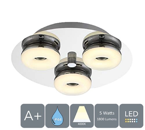 AUROLITE Plafonnier LED, Chrome Poli, 15W, Blanc Naturel, IP44 Étanche - Photo 2/4