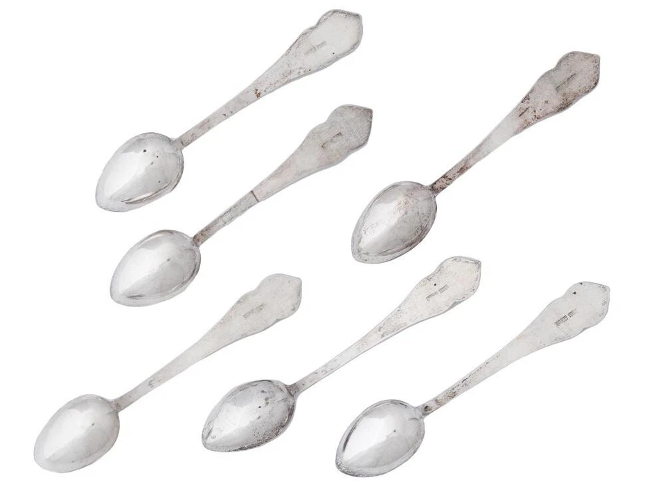 ⭕️6 прекрасных китайских экспортных серебряных бирюзовых чайных ложек 19 века - Изображение 4 из 4