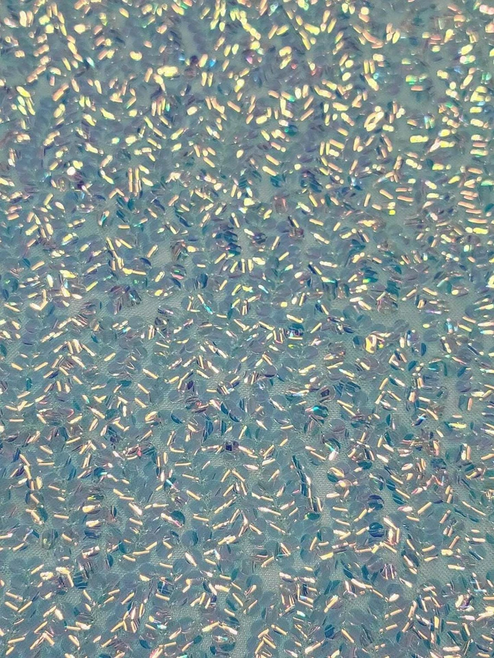 Tecido vendido por jarda lantejoulas perfeitas bordado iridescente em malha elástica Clothi - Imagem 3 de 4