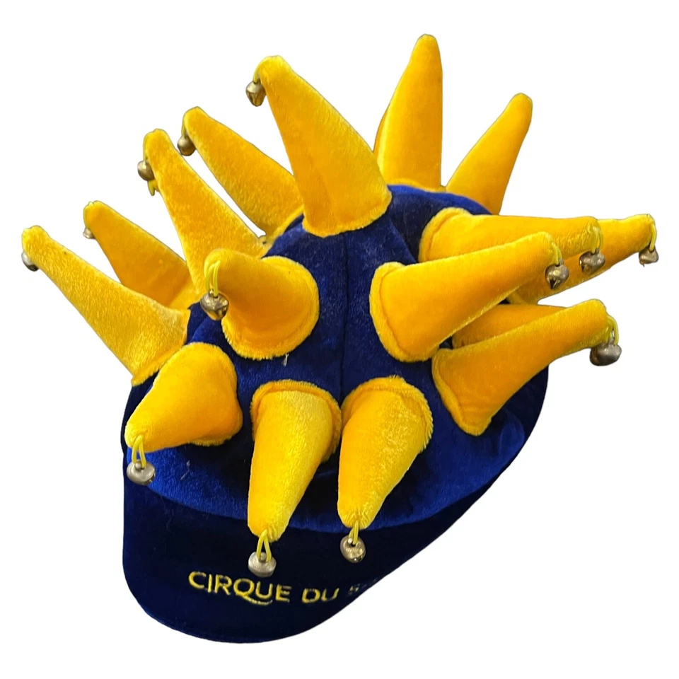 Cirque Du Soleil Azul y Amarillo Peluche Bufón Sombrero Campanas y Acróbata Payaso Muñeca Foto 3 de 4