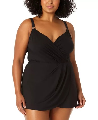 Anne Cole X5723 Women's Live in Color Surplice Mio Swim Dress, Black, 20W - Picture 3 of 4