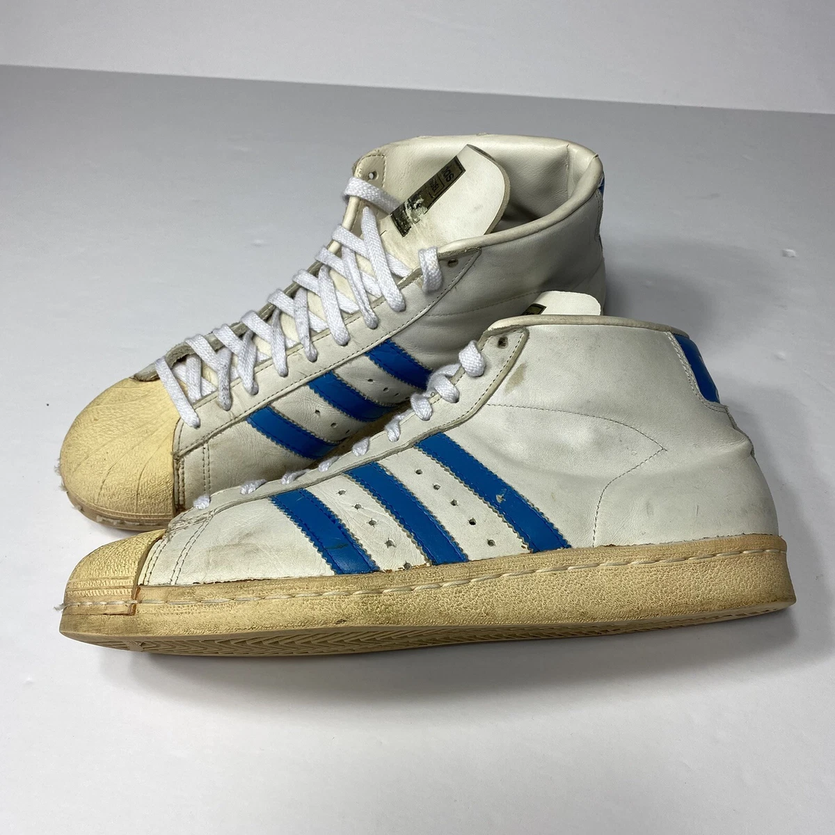 Vintage Adidas Pro Model White Blue Made in France Size 10.5 1970's True  Vintage