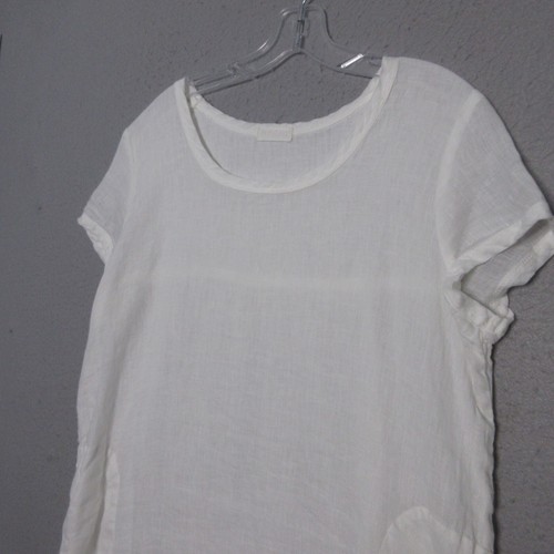 CP Shades Tunic Top Large White Linen Beachy Coastal Coverup Relax Pockets Boho - Picture 2 of 12