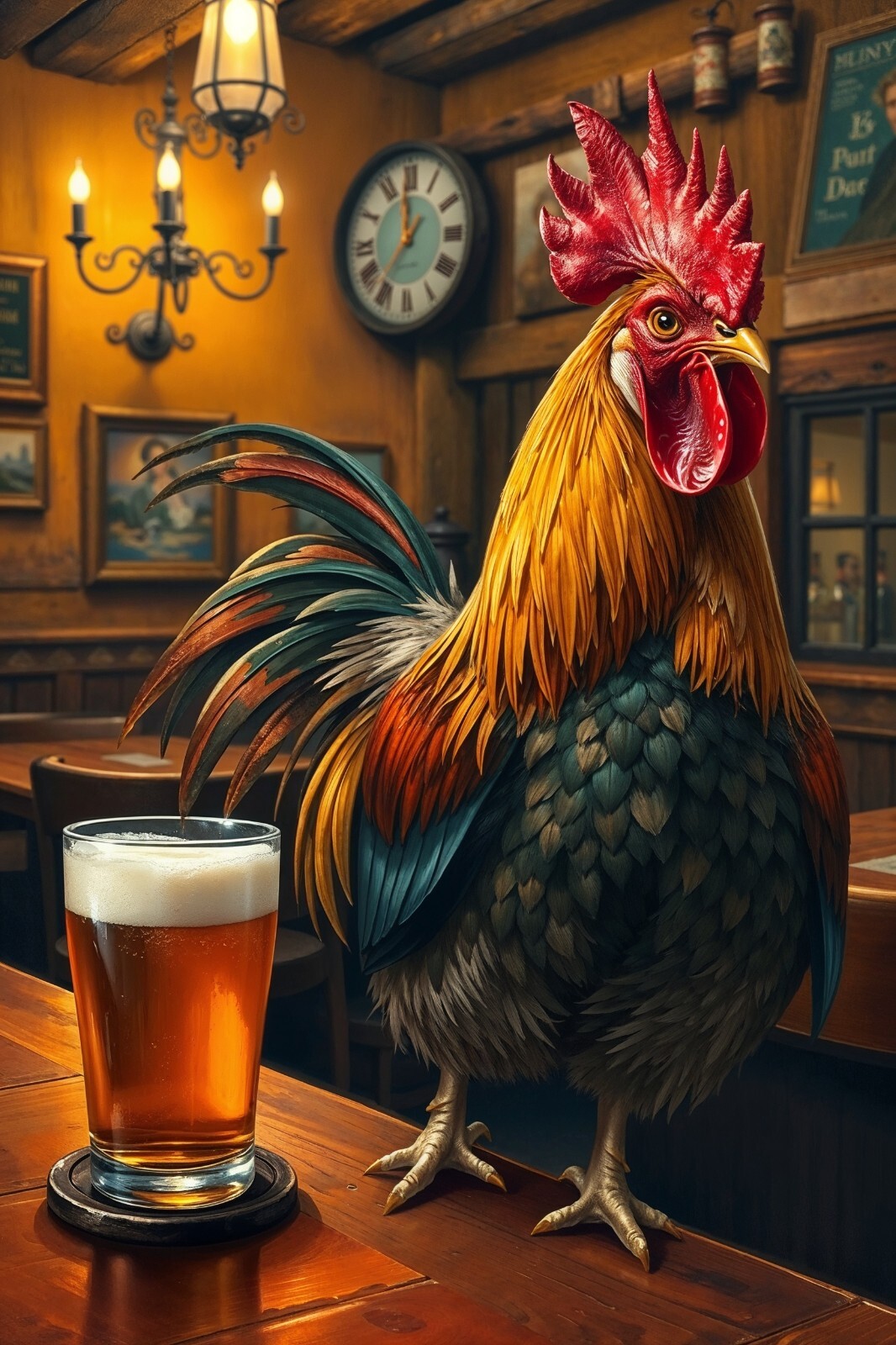 Rooster Beer Pub Fantasy 4x6 Premium Photo Art Print