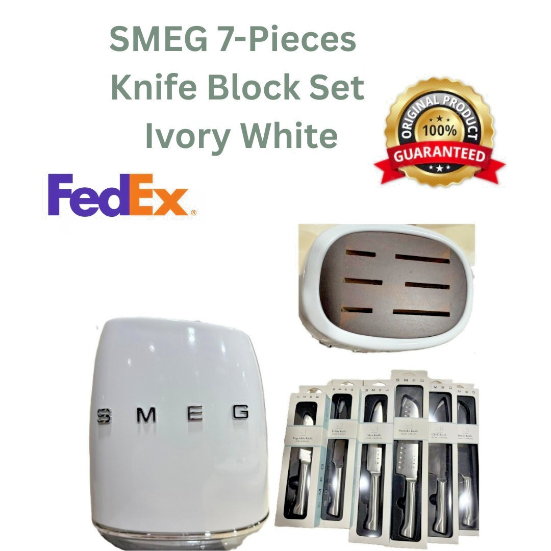 SMEG 7-Pieces Vintage Kitchen Knife Block Set Stainless Steel