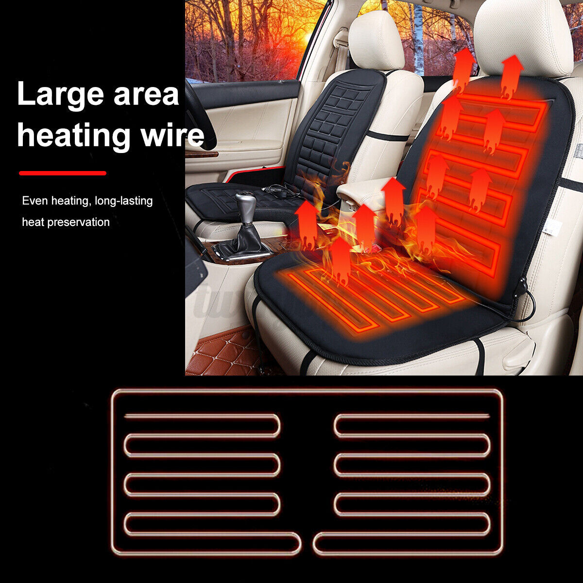 12V Car Heat Seat Cushion Cover Pad Winter Warmer Universal Fit for