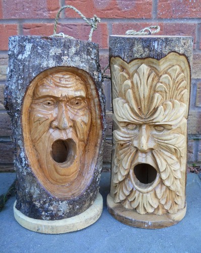 Carved Wooden Green Man Bird House Nesting Box 33 cm Indoor / Outdoor Variants - Picture 3 of 16