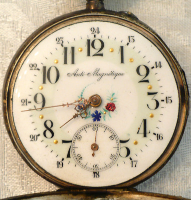 ANTIQUE 800 SILVER REMONTOIR ANCRE ANTI MAGNETIQUE POCKET WATCH 15 RUBIES