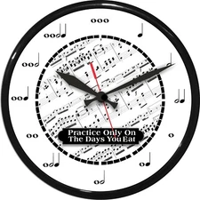 12.25" Music Notes Wall Clock Black White Musician Piano Teacher 0724