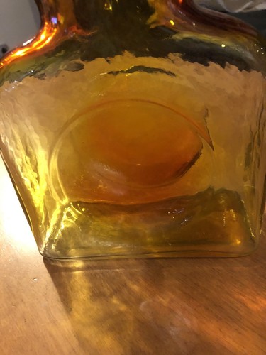 Caraffa in vetro vintage Blenko AMBERINA bottiglia d'acqua arancione brocca gialla 8"" scoppio solare - Foto 10 di 10
