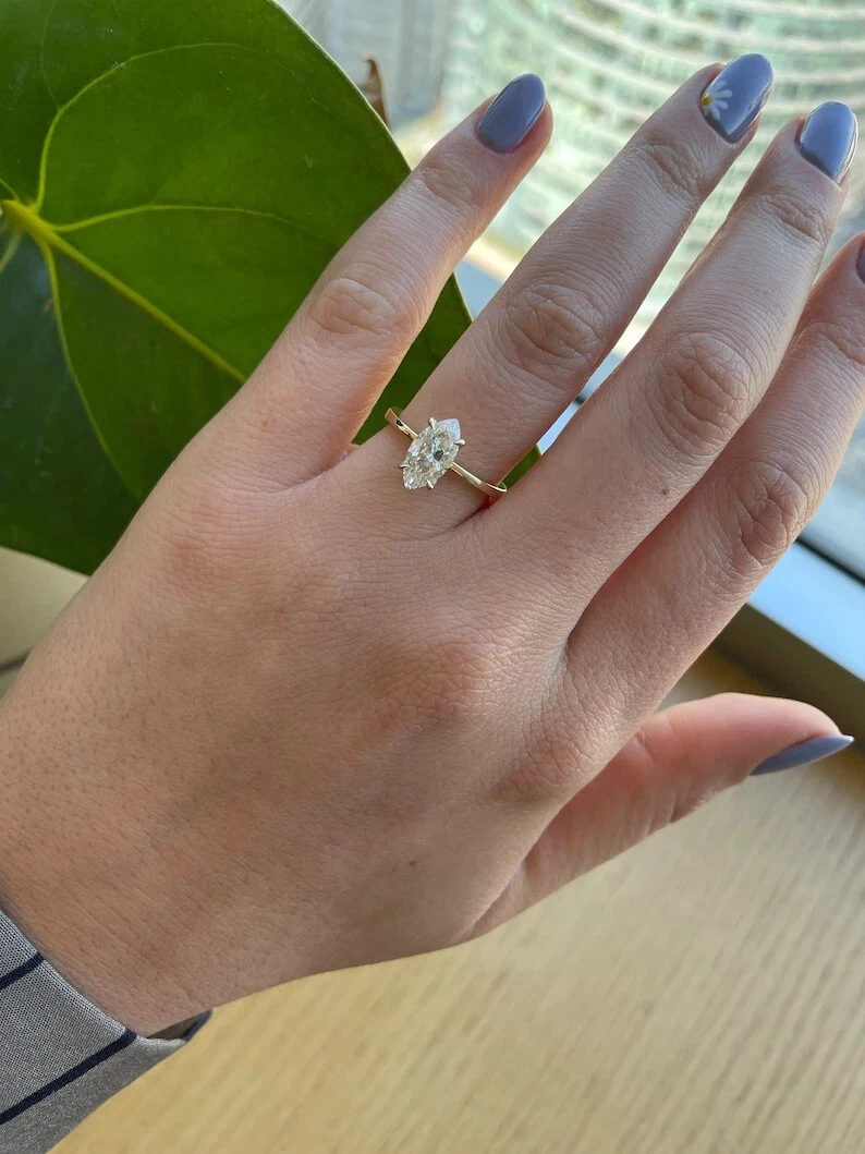 Certified Diamond Wedding Rings 14K Yellow Gold 1 Carat Marquise